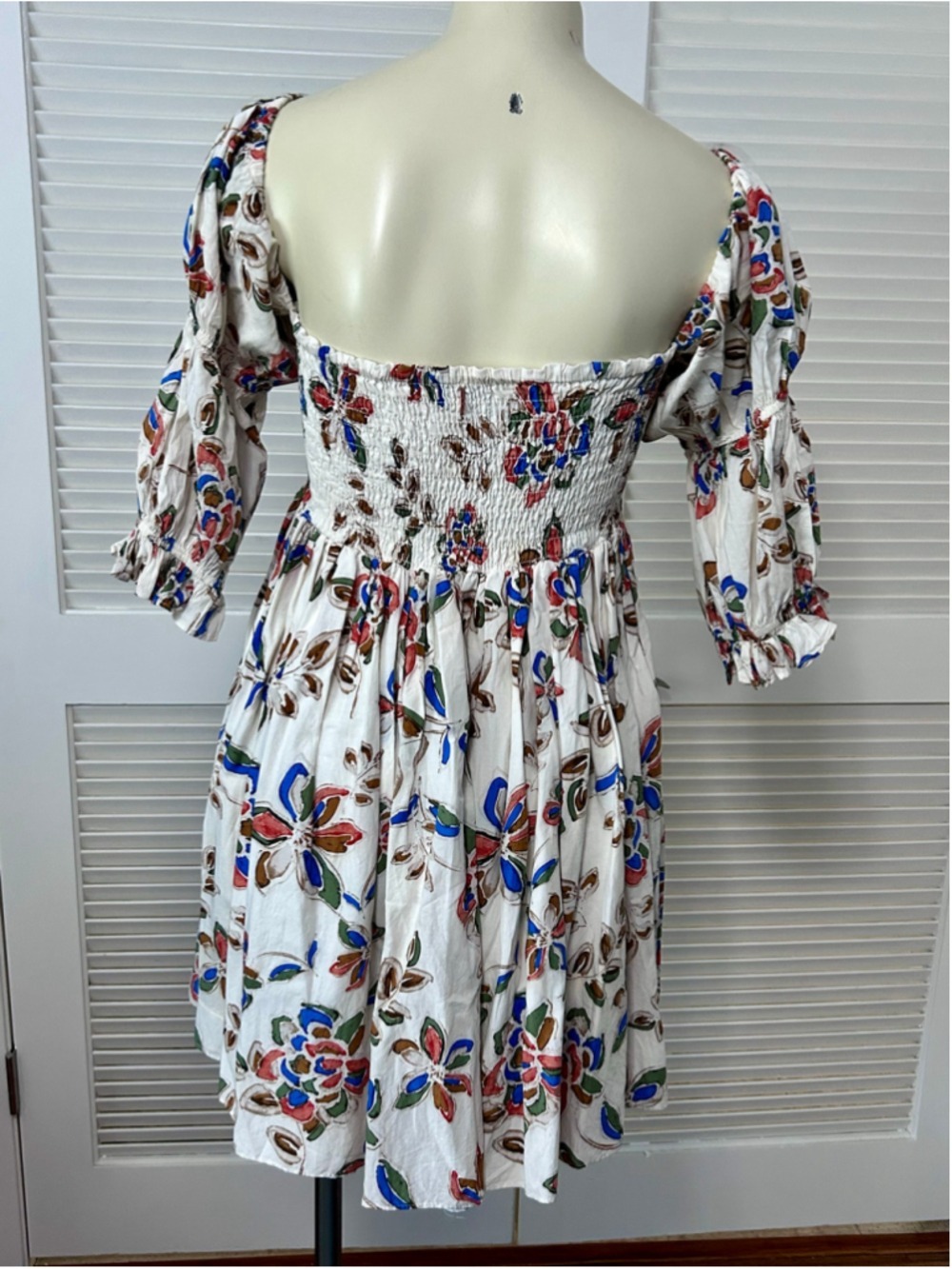MISA Los Angeles Zadie Floral Smocked Mini Dress L Puff Sleeve Boho - Picture 7 of 13